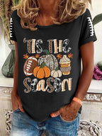 Women's FALL Football TIS THE SEASON Printed Round Neck T-Shirt