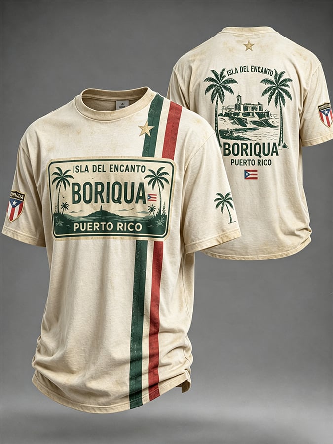 Men's Puerto Rico Art Printed Short-sleeved T-shirt