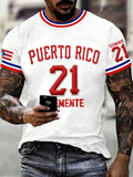 Men's Puerto Rico Baseball Print Casual T-shirt