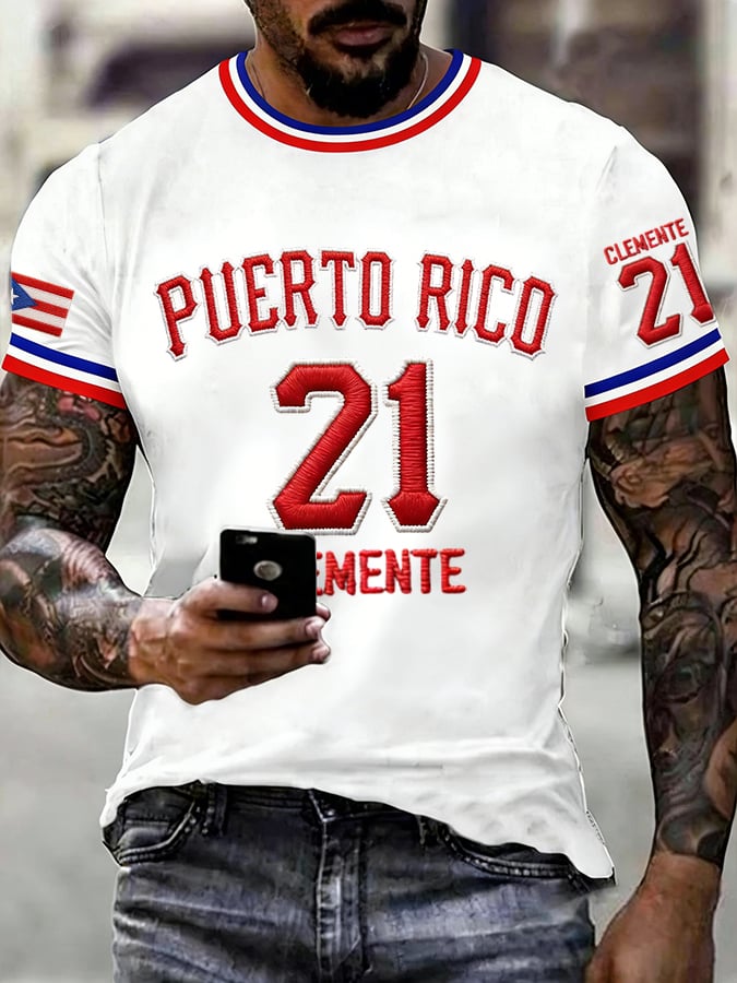Men's Puerto Rico Baseball Print Casual T-shirt