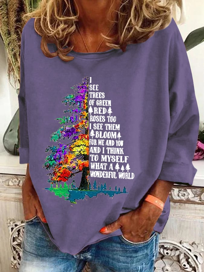 Retro Hippie Christmas I See Trees Of Green, Red Roses Too I See Them Bloom For Me And You And I Think To Myself What A Wonderful World Print Sweatshirt