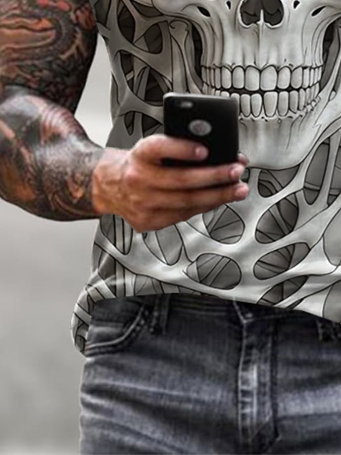 Men's Halloween Skull Print Casual T-shirt