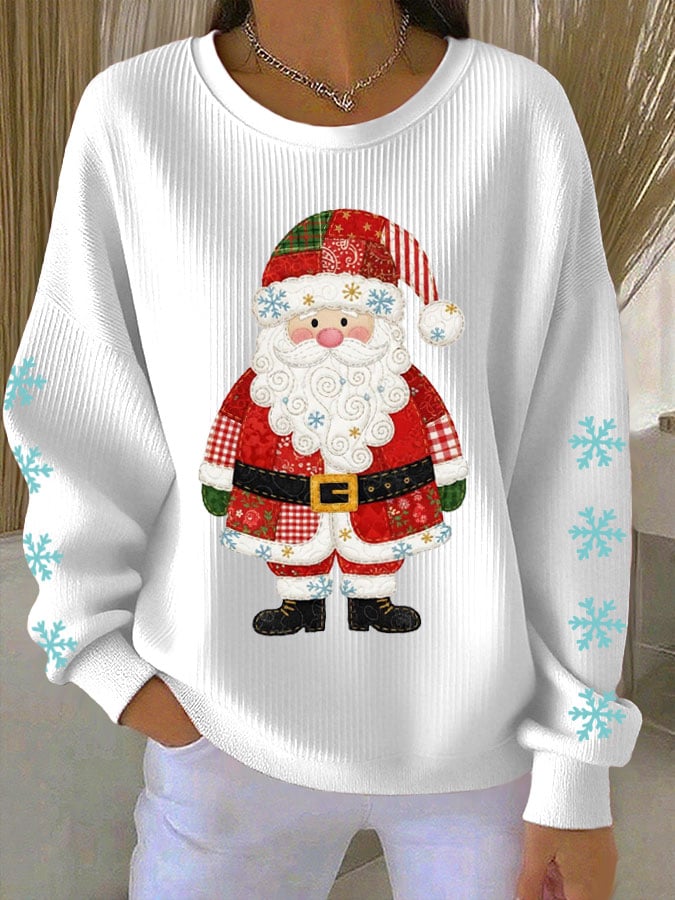 Women's Santa Claus Print Knitted Crew Neck Long Sleeve Top