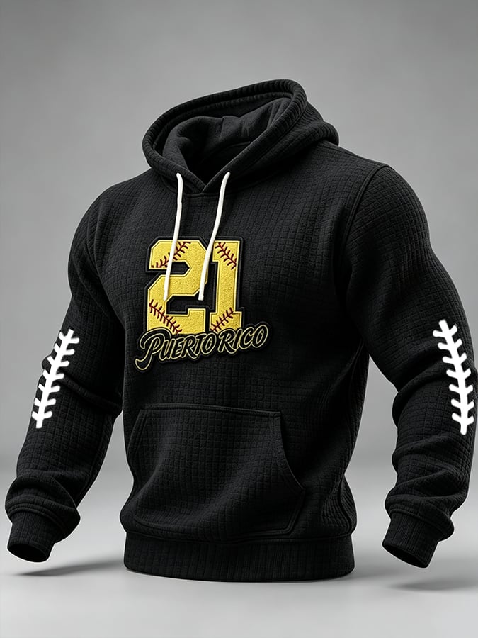 Men'S Puerto Rico Baseball Casual Printed Hoodie