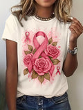 Women's Breast Cancer Awareness Print Crew Neck T-Shirt