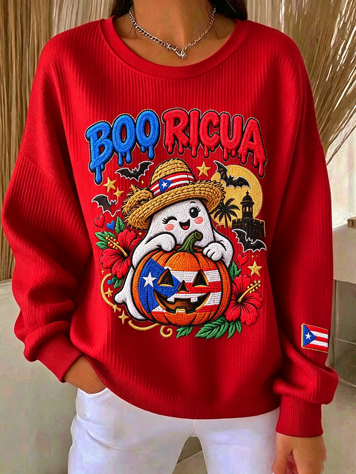 Women's Halloween In Puerto Rico Printed Long-Sleeve Sweatshirt