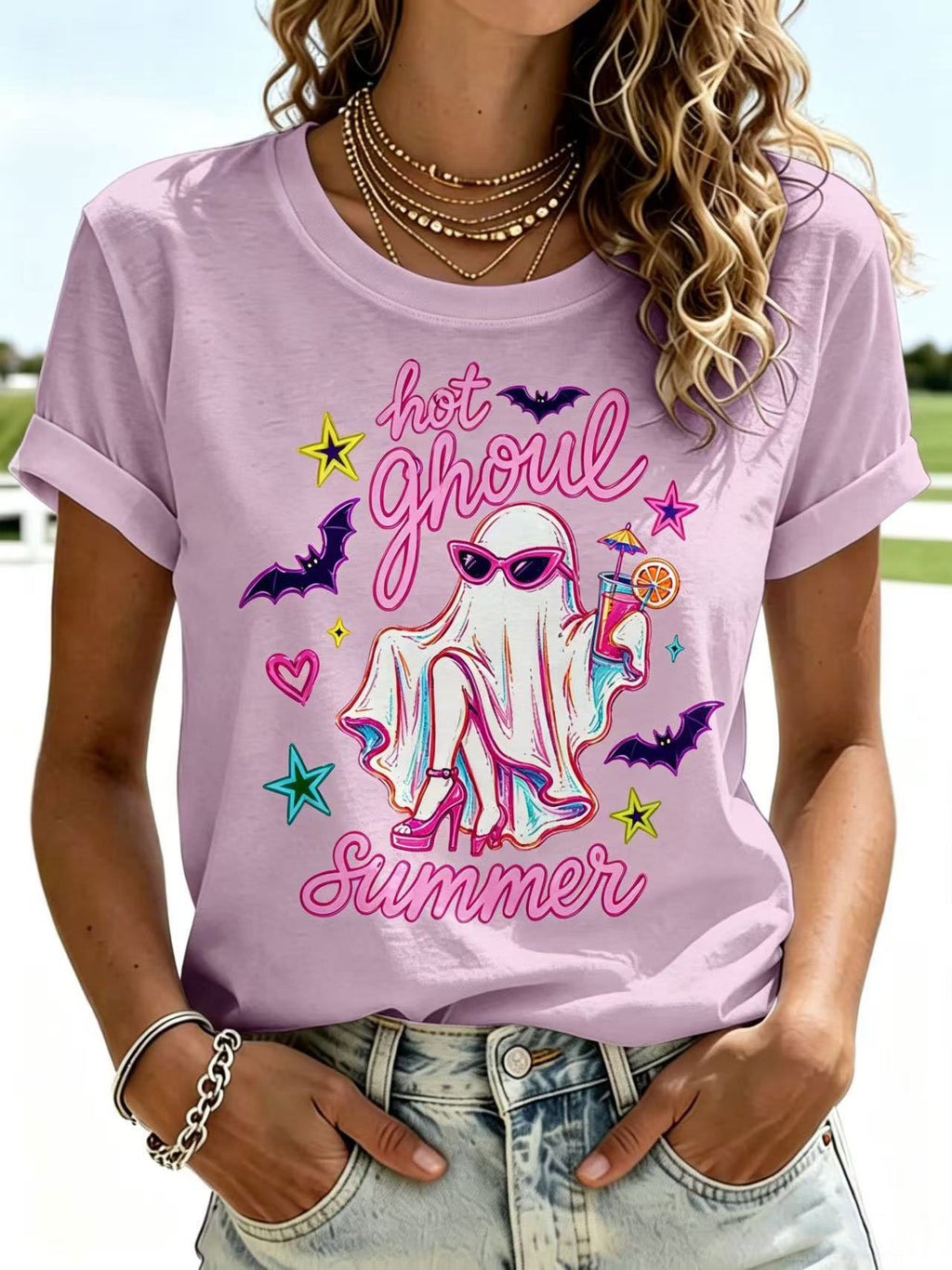 Women's Horror Hot Ghost Summerween Vibes Printed T-shirts