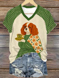 Women's Funny Coffee Dog Printed Casual T-Shirt