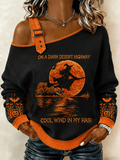 Women's Halloween Witch Pumpkin Bat Casual Off-Shoulder Sweatshirt