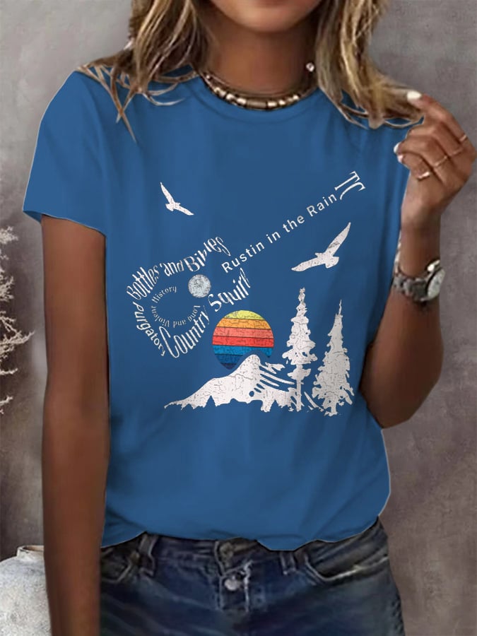 Women's Rustin In The Rain Print Round Neck T-Shirt