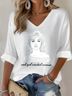 V-Neck Retro B.B. And God Created Woman Watercolor Painting Print T-Shirt