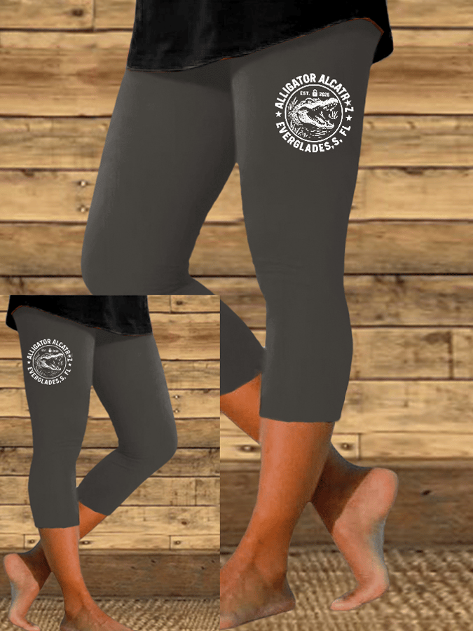 Women's Alligator Alcatraz Funny Florida Everglades Dark Humor Print Leggings