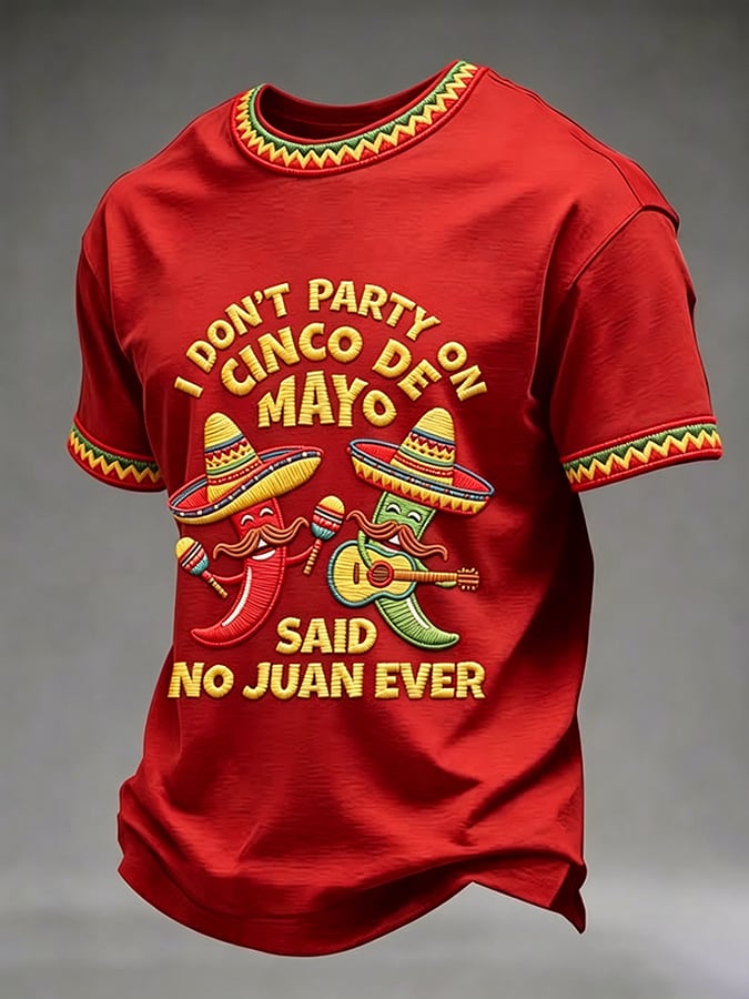 Men's Retro Cinco De Drinko Bitchachos Skeleton Mexican Fiesta Print Casual T-Shirt