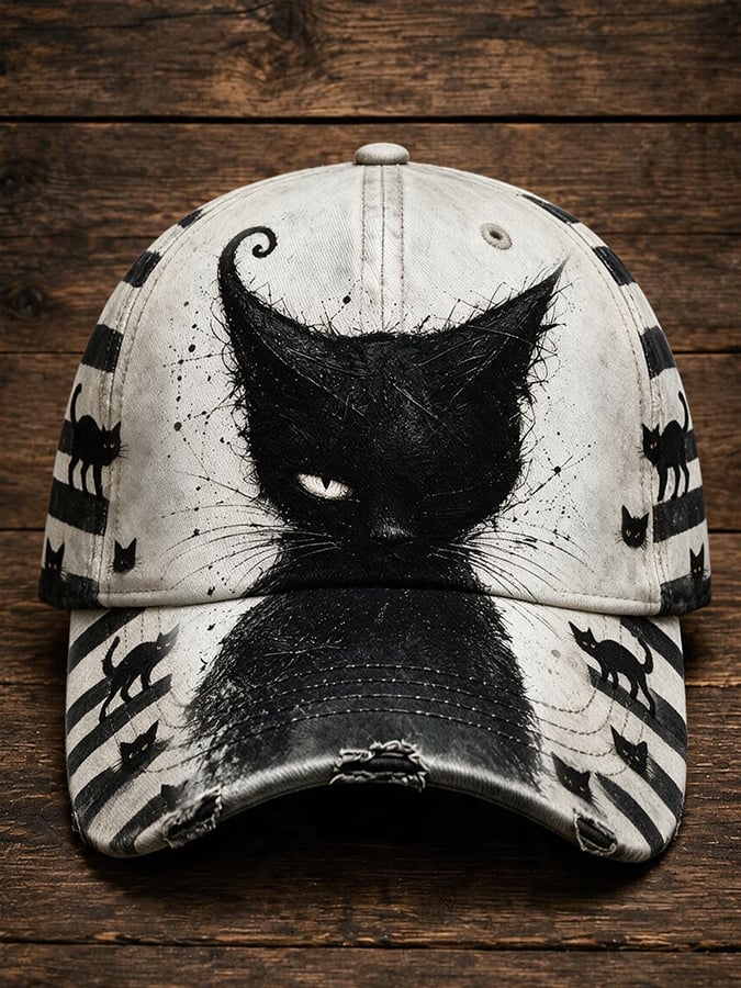 Fun Halloween Black Cat Print Casual Baseball Cap