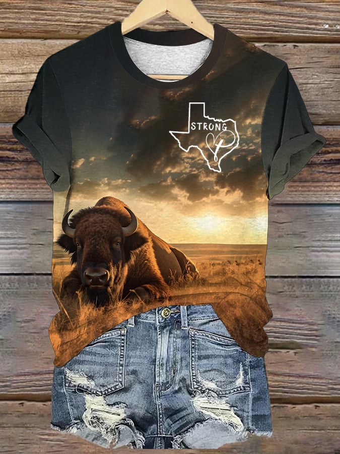 Women's Retro Texas Strong Praying For The Hill Country God’s Grace In The Flooding Printed T-Shirt