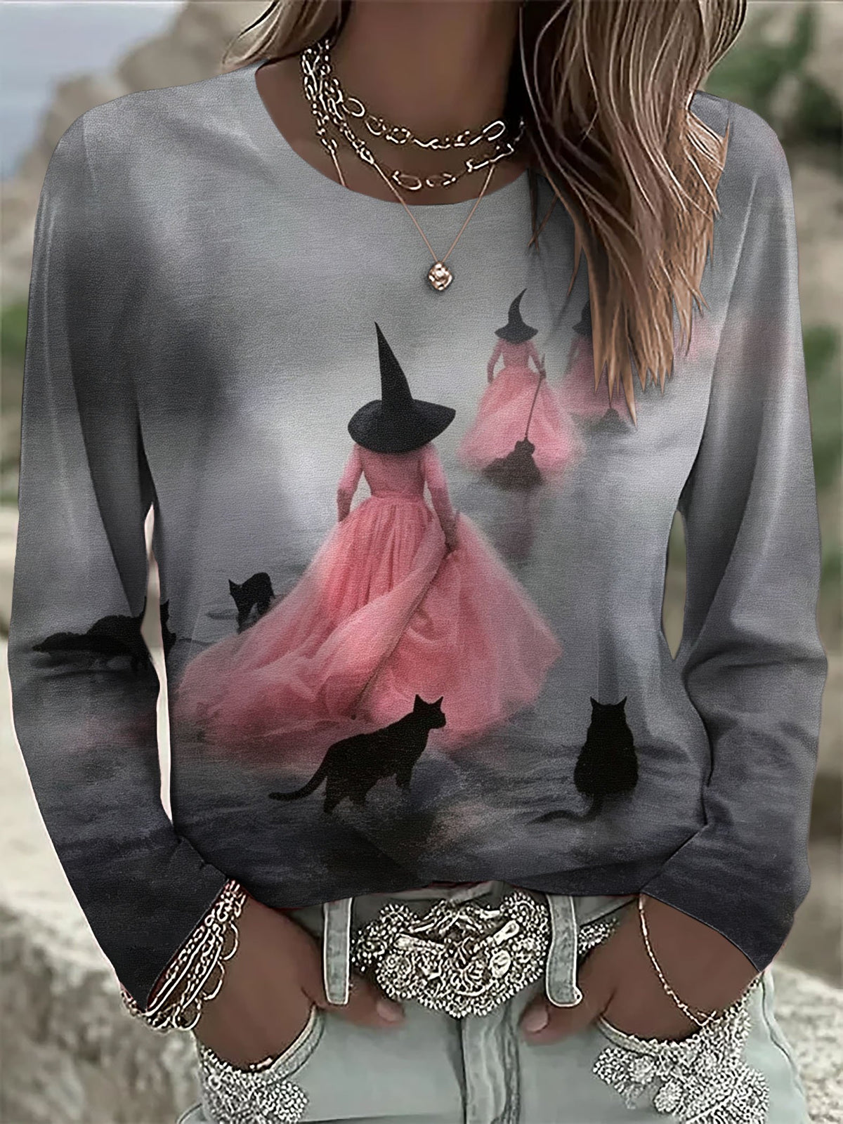 Women's Retro Halloween Printed T-Shirt