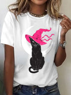 Women's Witch Cat  Printed Short-Sleeved T-Shirt