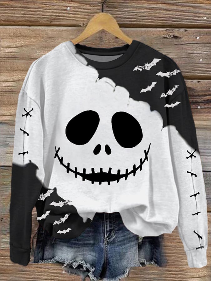 Women's Nightmare Jack Print Round Neck Sweatshirt