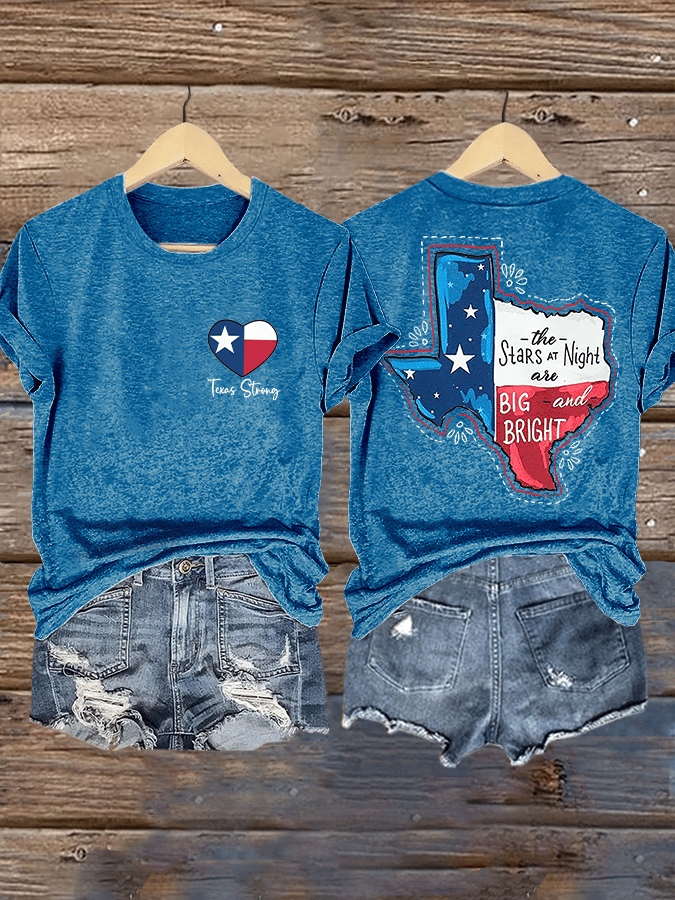 Retro Texas Strong The Stars At Night Are Big And Bright Deep In The Heart Of Texas Print T-Shirt