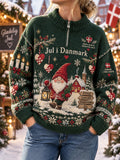 Women's Danish Christmas Print Half-Zip Pullover