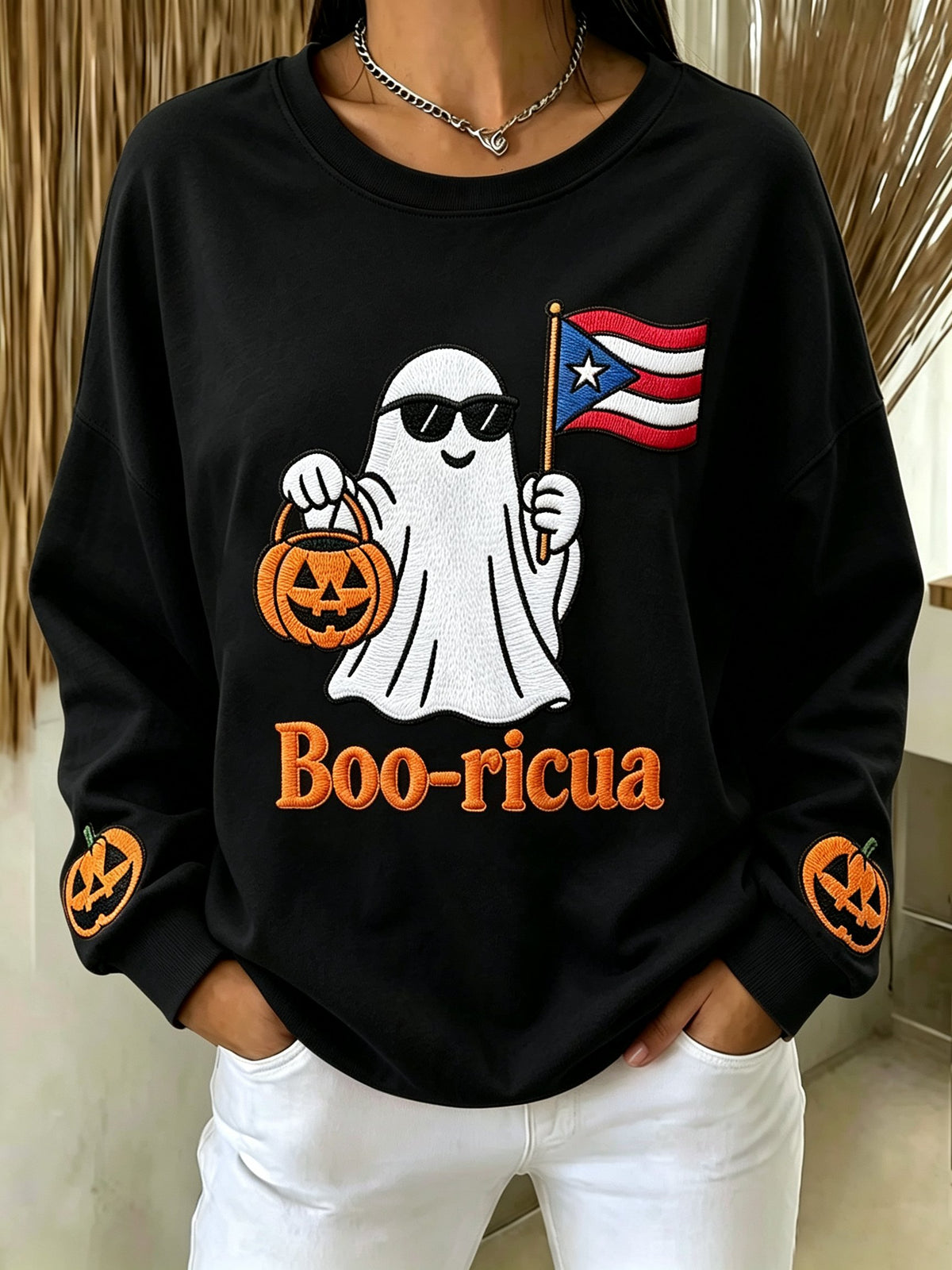 Women's Halloween In Puerto Rico Printed Long-Sleeve Sweatshirt