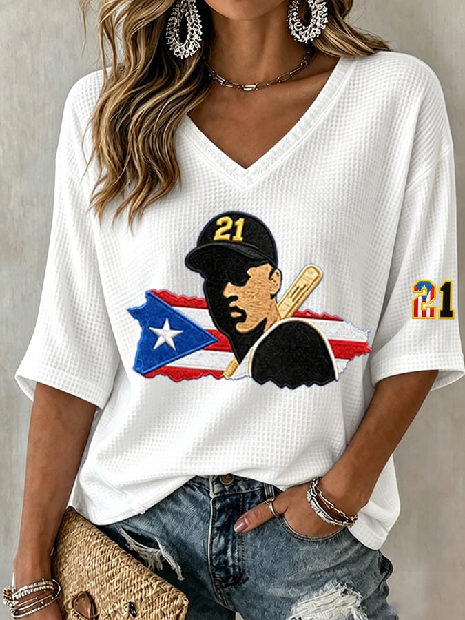 Women's Casual Printed Waffle Top