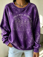 Women's Halloween Girls Will Be Girls Witch Print Sweatshirt