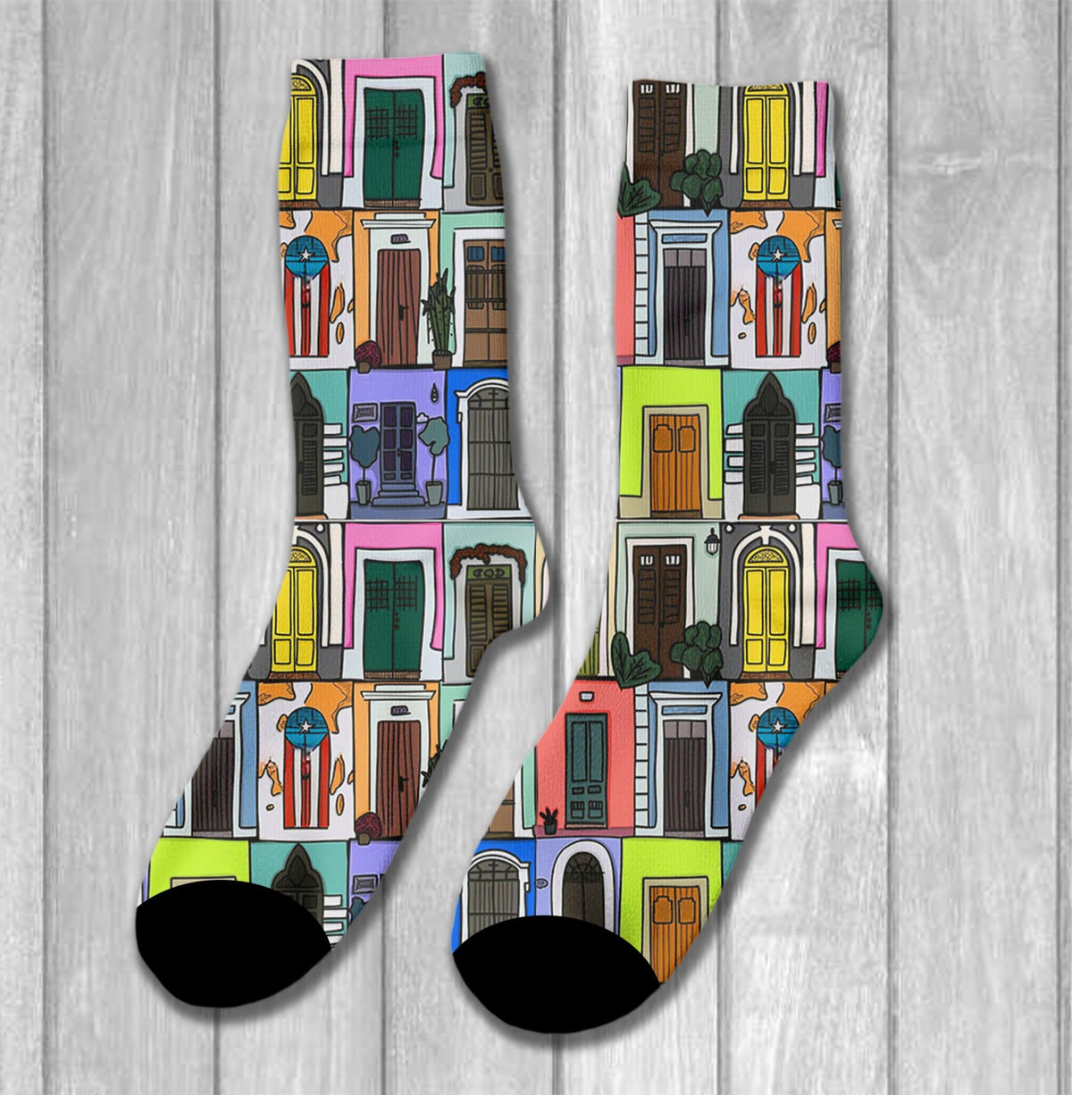 Puerto Rico's diverse landmarks and colorful densely packed Printed Socks