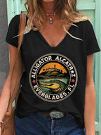 Women's Alligator Alcatraz Funny Florida Everglades Dark Humor Printed T-Shirt