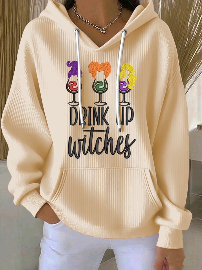 Women'S Drink Up Witches Print Casual Hoodie