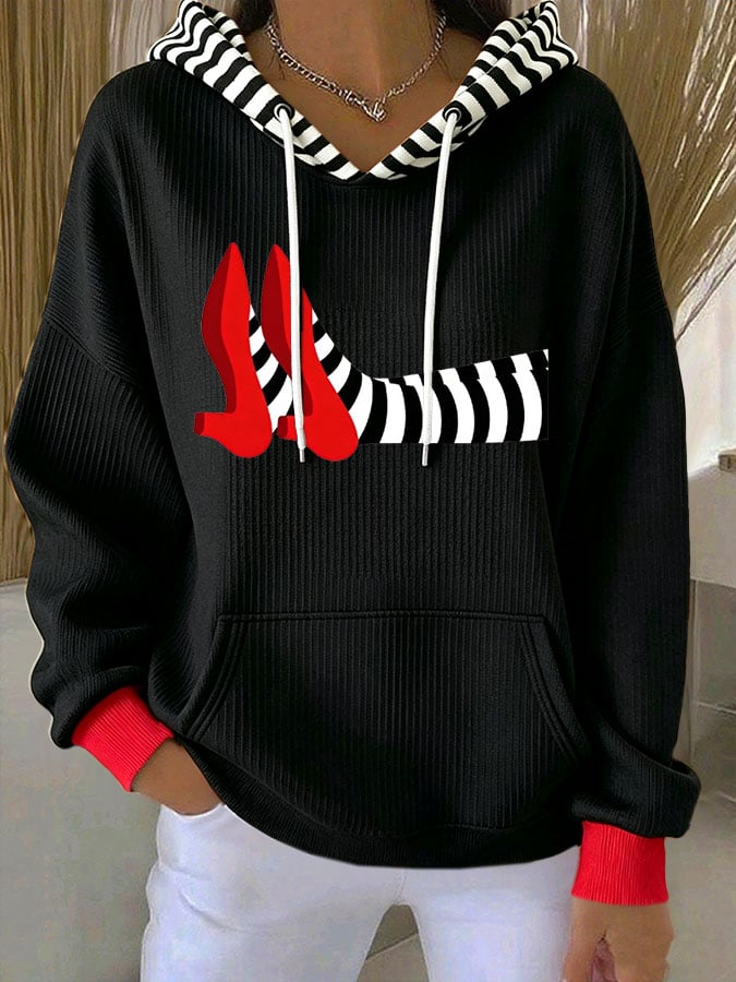 Women's Casual Printed Hooded Knit Top