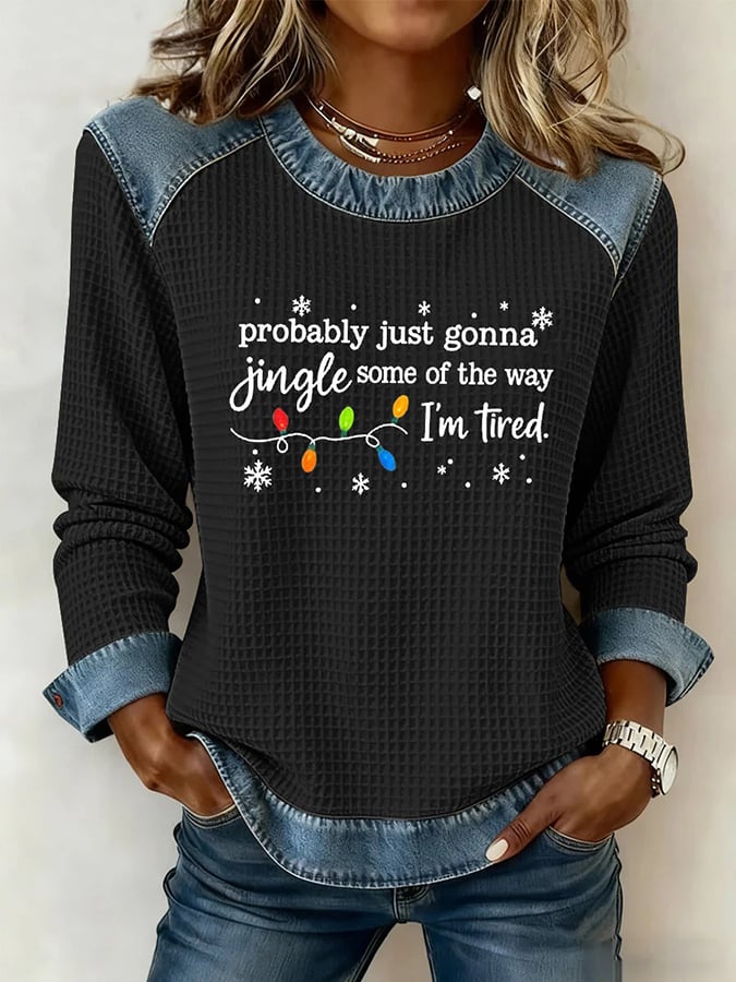 Women's Waffle Christmas Text Print Shirt