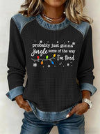 Women's Waffle Christmas Text Print Shirt