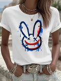 Women's Graffiti Rabbit Print Short Sleeve T-Shirt