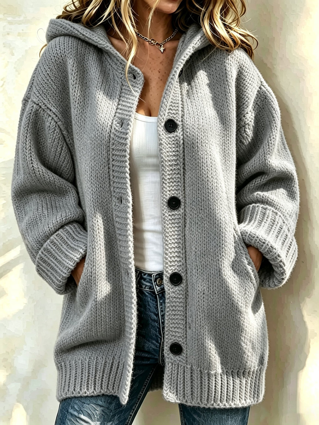 Women's Casual Printed Knitted Fabric Plush Jacket Cardigan