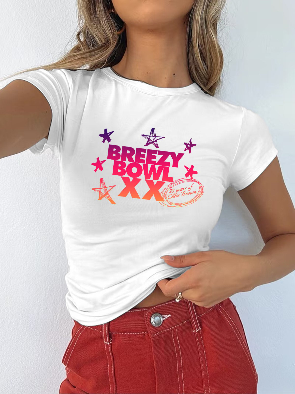 Women's Breezy Bowl XX Colorful Font Casual Short Sleeve T-Shirt