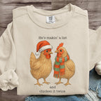 Funny Chicken Christmas He's Makin A List Chicken It Twice Art Print Sweatshirt