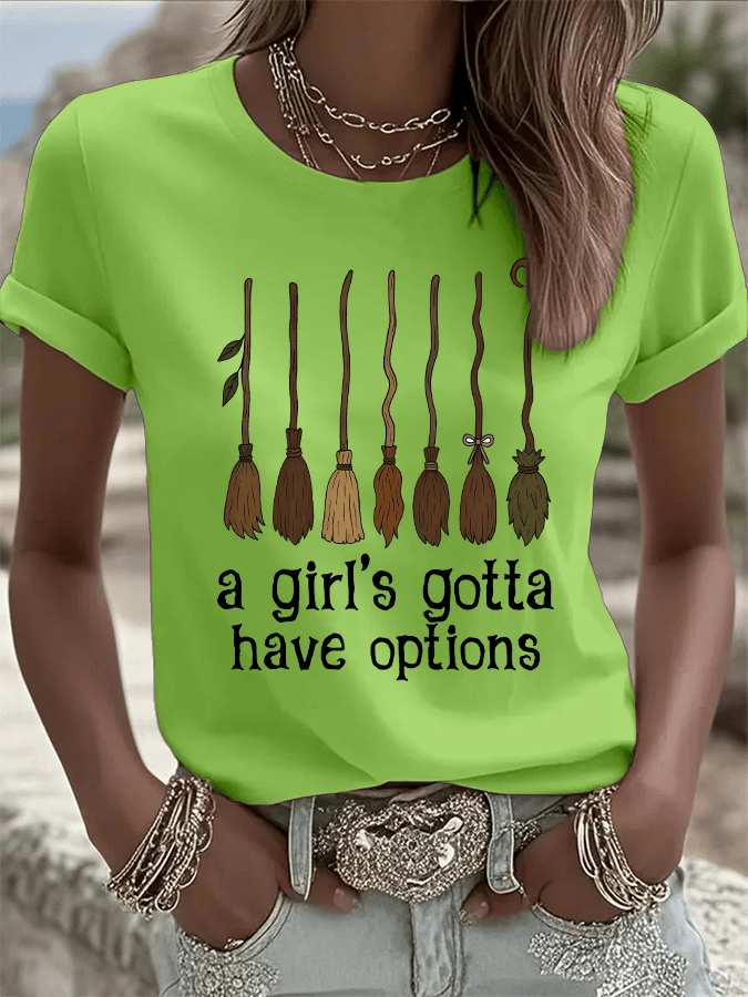 Women's Halloween Printed Round Neck T-Shirt