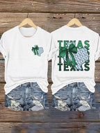 Retro Texas Strong Green Bow Print T-Shirt