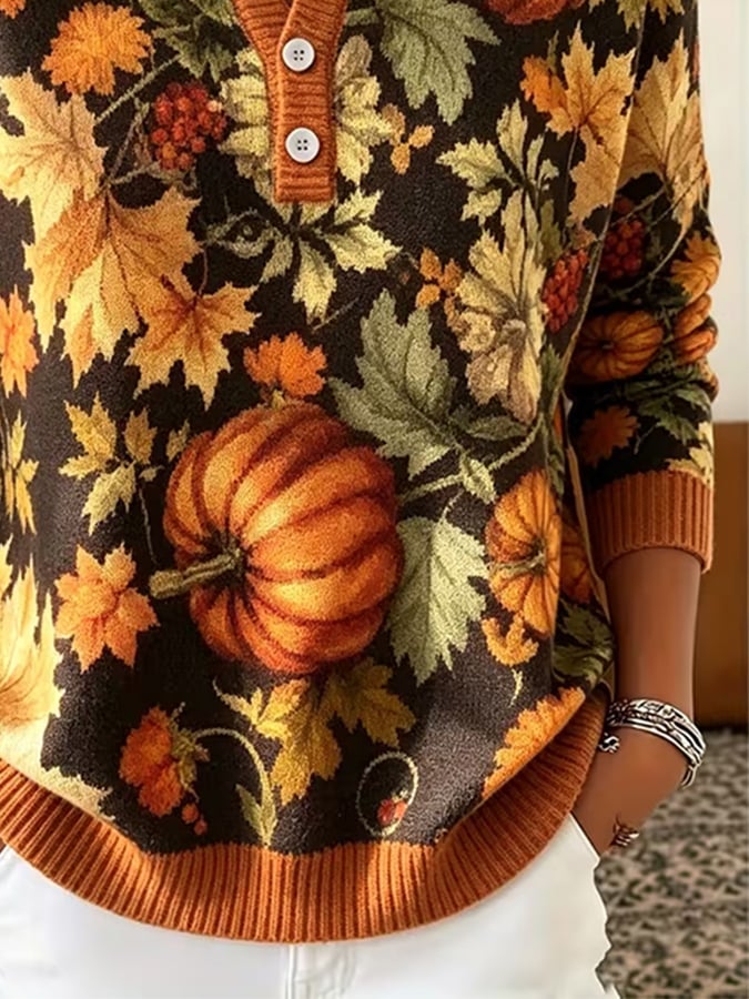 Women's Casual Henley Collar Autumn Print Shirt