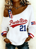 Women's Puerto Rico Baseball Print Off-Shoulder Top