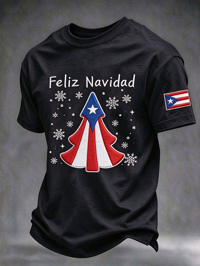 Men's Puerto Rico Christmas Print Casual T-Shirt
