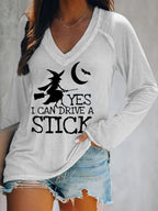 Women's Yes I Can Drive A Stick Print Long Sleeve Casual T-Shirt