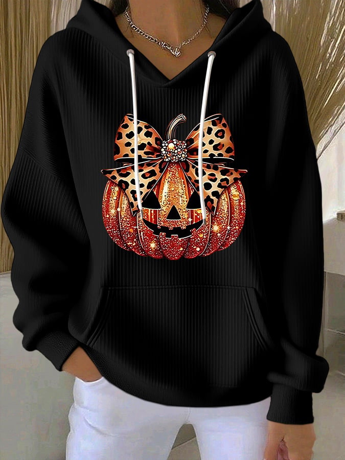Women's Casual Autumn Pumpkin Texture Hoodie