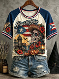 Women'S Puerto Rico-Themed Casual Printed Short-Sleeve T-Shirt For Halloween