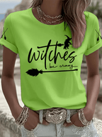 Women's Halloween Witch Be Crazy Print Crew Neck T-Shirt