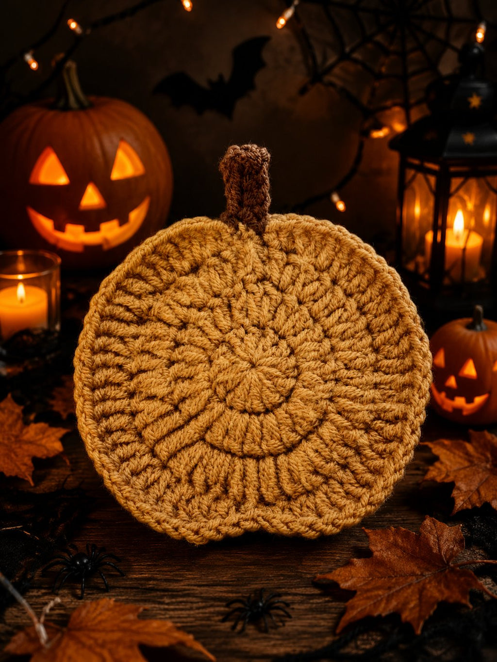 Halloween Pumpkin Knitted Coaster