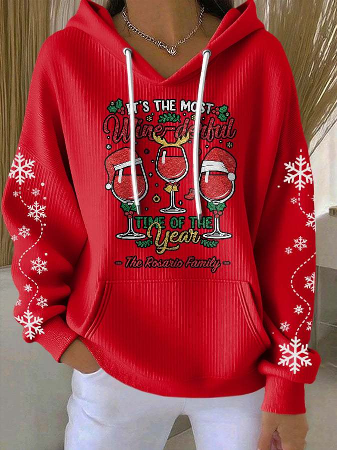 Women's Casual It's The Most Wine-Derful Time Of The Year Textured Thickened Hoodie