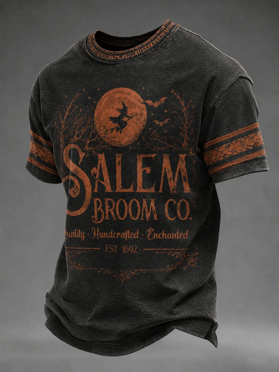 Men's Retro Salem Broom Company Printed Casual T-Shirt