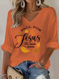 Women's Fall For Jesus He Never Leaves Waffle Long-Sleeved T-Shirt
